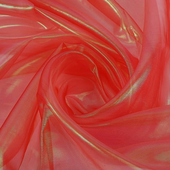 XmhyTop-A 1 Yard Rainbow Holographic Iridescent Organza Fabric, Sparkly Sheer Gradient DIY Decor Fabric, 150cm Wide, for Dress/Party/Wedding,Red