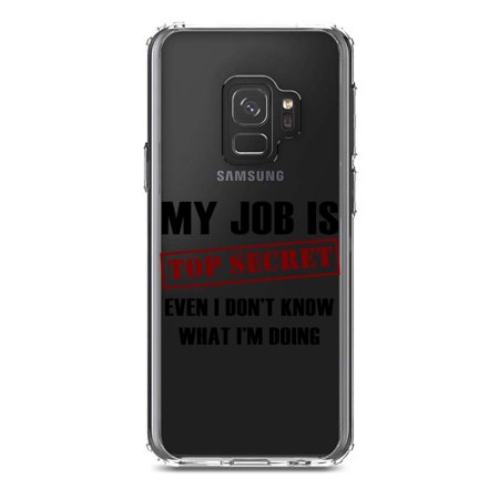 DistinctInk Clear Shockproof Hybrid Case for Samsung Galaxy S9 (5.8" Screen) - TPU Bumper Acrylic Back Tempered Glass Screen Protector - Job Is Top Secret - Don’t Know What I'm Doing