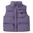 thumbnail image 1 of Chaleco acolchado cálido con capucha para niñas y niños, ropa de abrigo con forro de franela suave y aislante (blanco y morado), 1 of 5