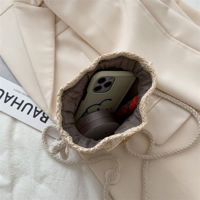Bolso tejido Bolso de mujer, Bolso de paja lindo Ins Bolso de cubo Personalidad Chica Bolso de mensajero de un hombro, Blanco LingWen 8390611472542