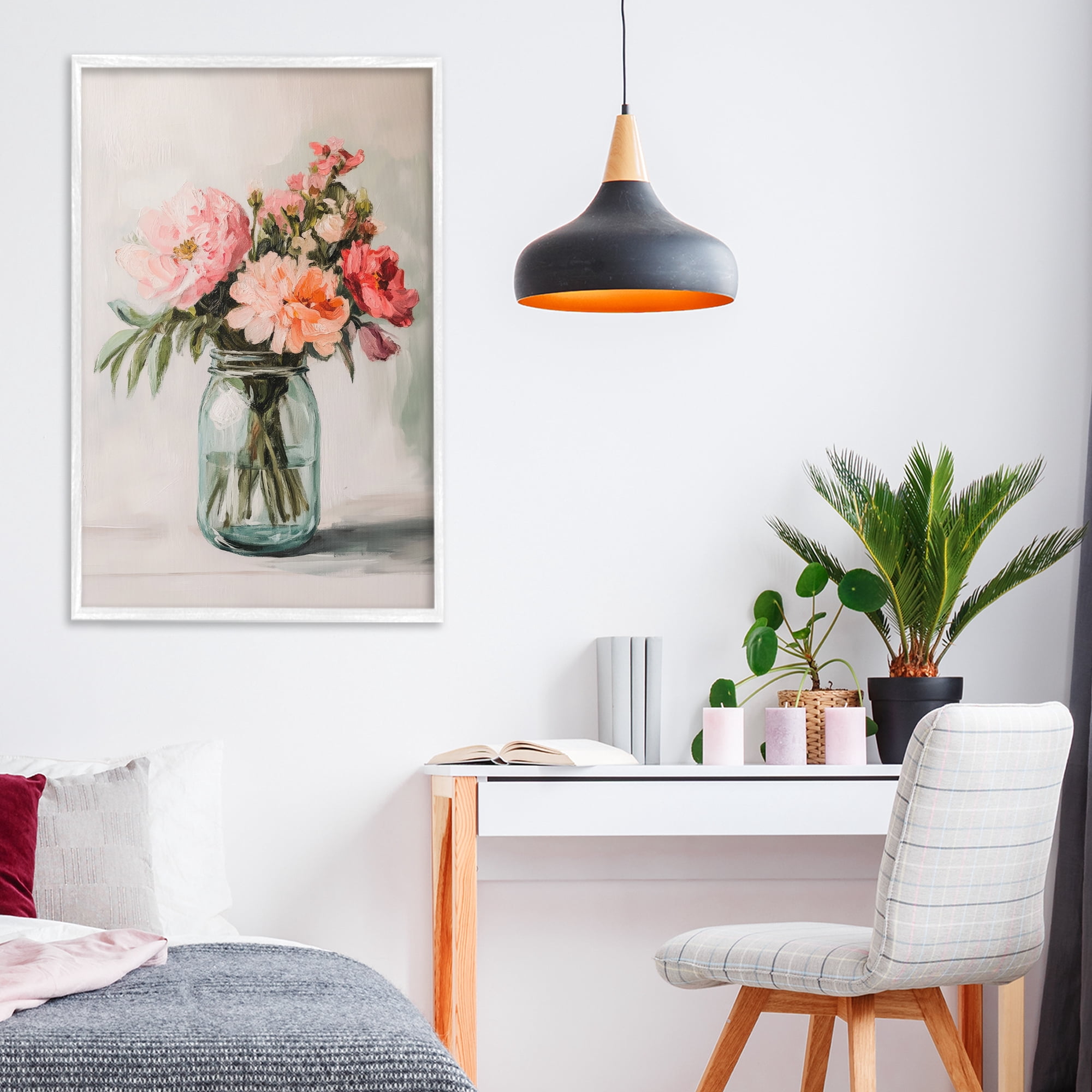 Stupell Industries Pink Flower Stems in Jar White Framed Giclee Art, design by Petal Prints Design