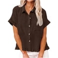 thumbnail image 3 of Womens Button Down Shirts Ruffle Pleated Hem Tops Short Sleeve Shirt Casual Blouses Summer Tops Comfortable Shirts, 3 of 9