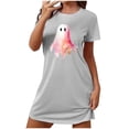 thumbnail image 2 of Sakmal Robes de Nuit d'Halloween Moomoo pour Femmes Grande Taille Confortables Grises Légères Robe de Maison Col Rond Manches Courtes Courte Imprimé Fantôme Robes de Nuit P-2TG, 2 of 5