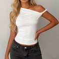 thumbnail image 2 of VEKDONE Off The Shoulder Tank Tops for Women Summer Sleeveless Ruched Shoulder Crop Tanks Dressy Solid Color Slim Fit Tunic Tops Trendy Club Party Cropped Tank Top White XXL, 2 of 6