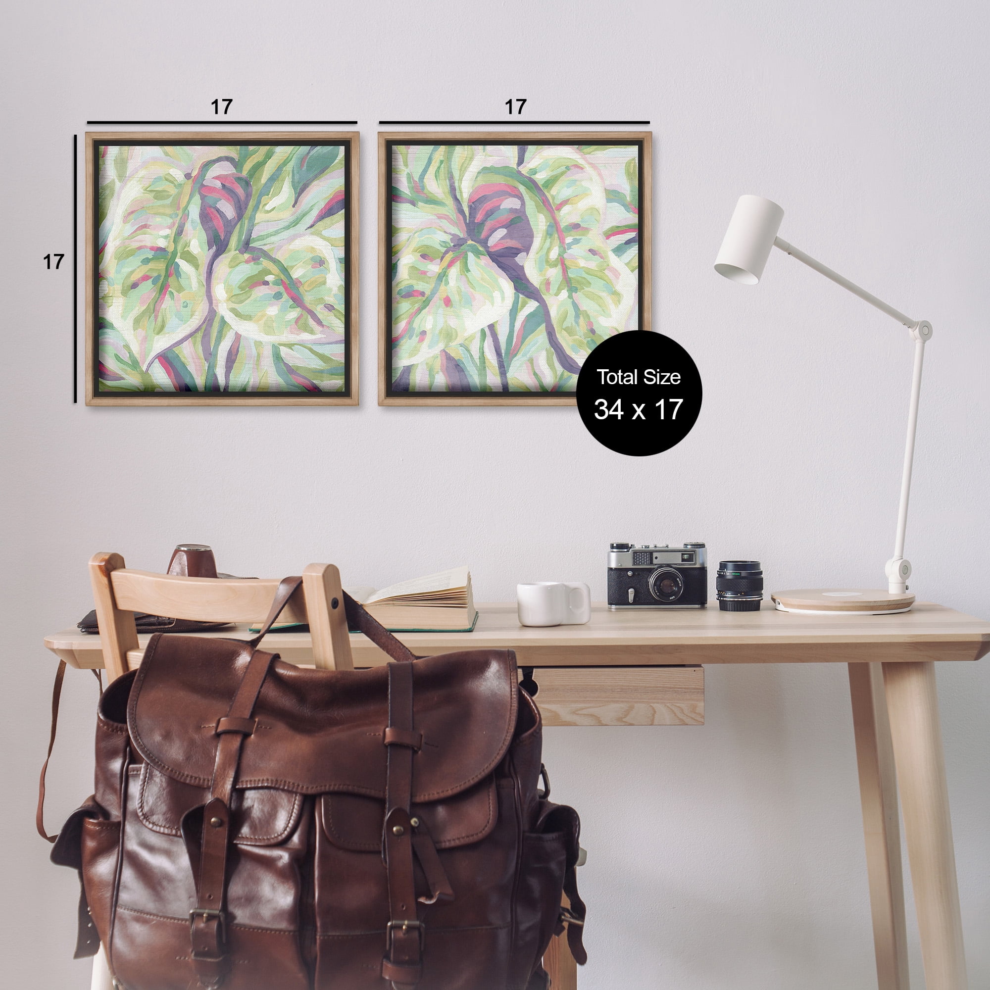 Stupell Industries Tropical Fronds Pattern Botanical & Floral Painting Brown Floater Framed Canvas Art Print Wall Art, 18 x 18, Set of 2