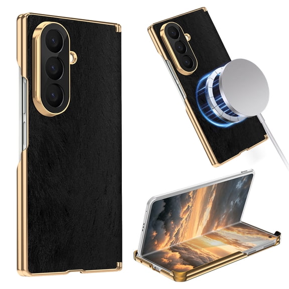 Mynvo for Samsung Galaxy Z Fold 8 Ultra Back Cover Case with Shock-Absorbent PU Leather and Hard PC Design, Support Wireless Charging Heat Dissipation Non-Slip Anti-Fingerprint Bumper, Black