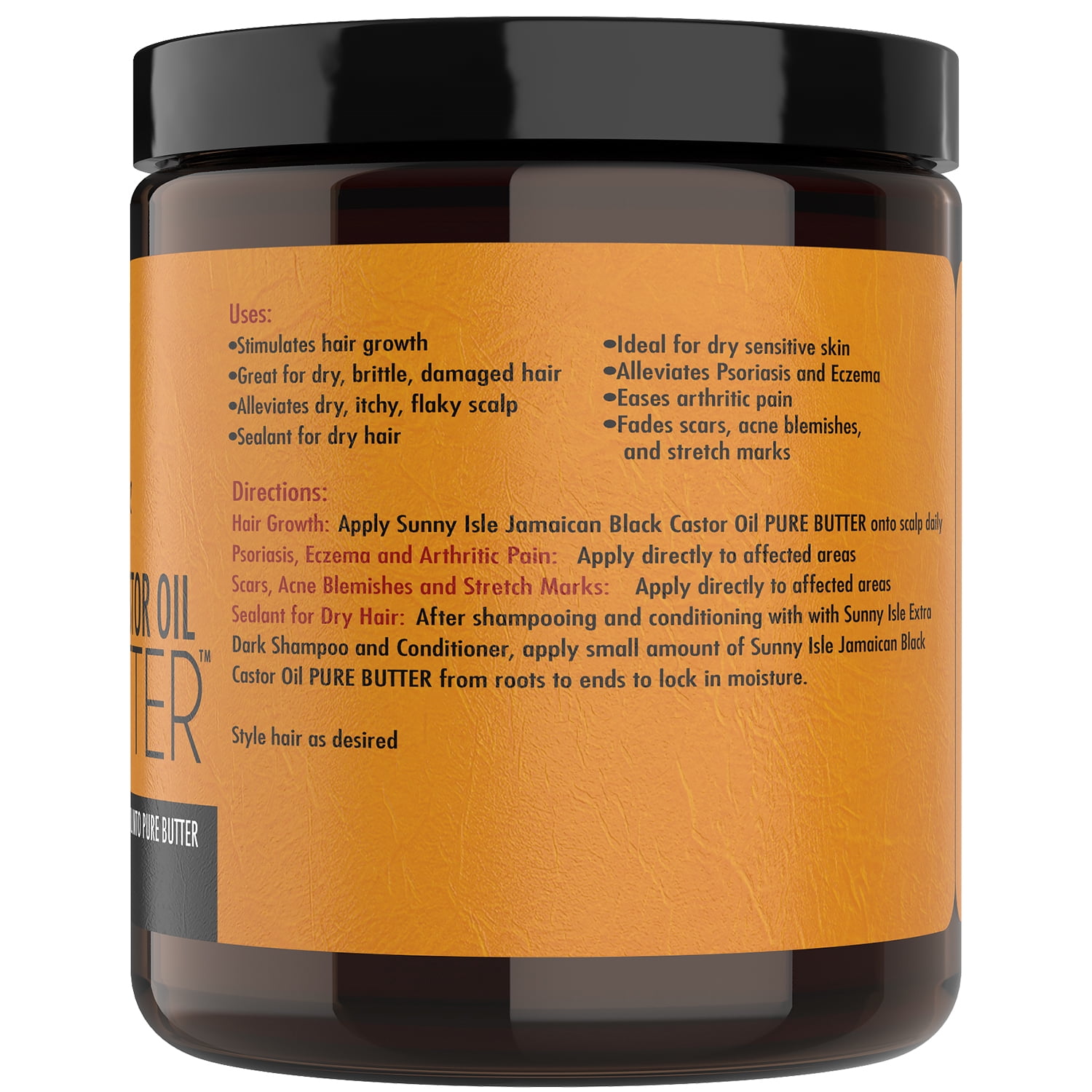 Sunny Isle Black Castor Oil Pure Butter Original - Natural - 8 oz