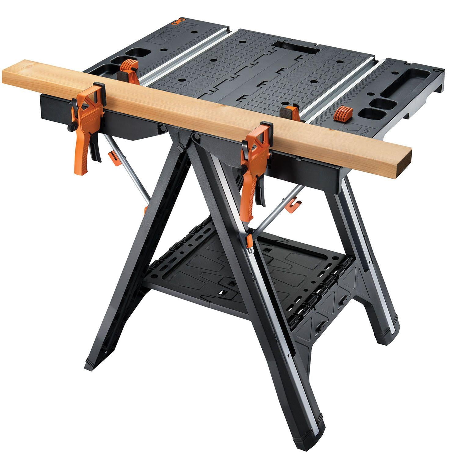 New! Worx Pegasus Folding Work Table and Sawhorse with 2 Quick Clamps and 4 Clamp Dogs, Size: 25 in