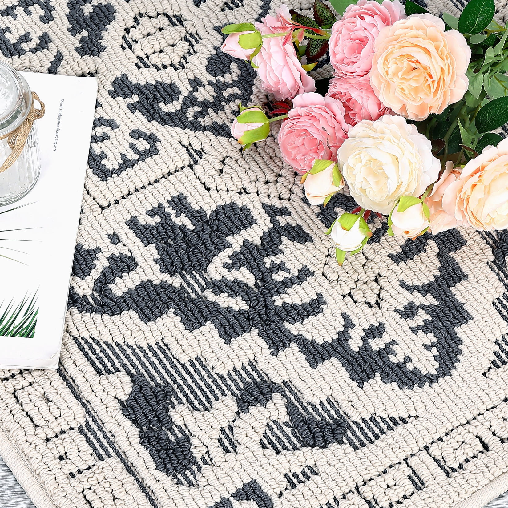 Hasoo Runner Rug 2x6 Rug for Living Room Shag Rug Vintage Boho High Low Pile Medallion Throw Rugs, Gray