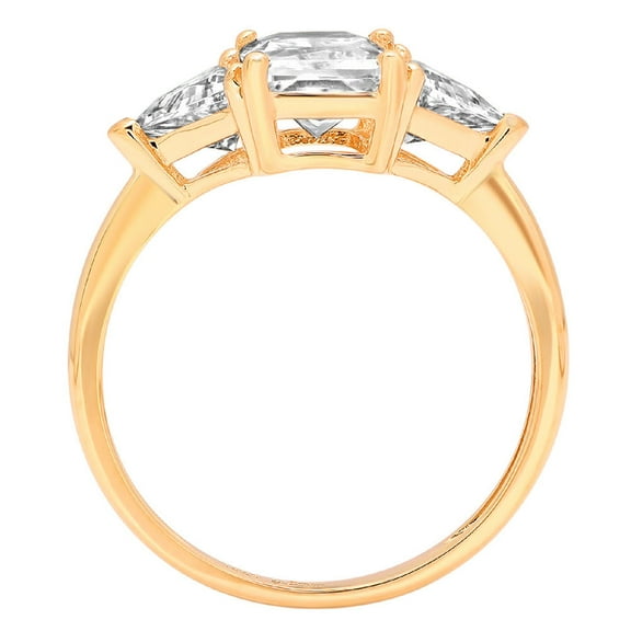 2.82 ct Emerald Cut White Sapphire Three-Stone Engagement Ring for Women in 18K Yellow Gold