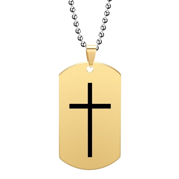 PAURO Cross Necklace for Men Stainless Steel Black Silver Gold Plated Dog Tag Square Pendant Simple Chain Personalized Statement Faith Jewelry Gold
