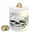 thumbnail image 1 of Day of the Dead Piggy Bank, Skull with Flower Blooms and Butterflies Vintage Gothic Design Print, Ceramic Coin Bank Money Box for Cash Saving, 3.6" X 3.2", Black and White, by Ambesonne, 1 of 4