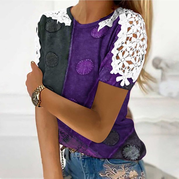 Fiudx Camisetas para Mujer Blusa de Manga Corta con Cuello Redondo y Estampado para Mujer
