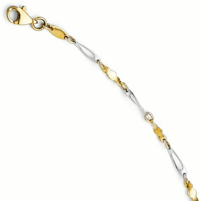 Leslie's 14K Two-tone Polished Fancy Link Anklet (Weight: 2.52 Grams, Length: 10 Inches)