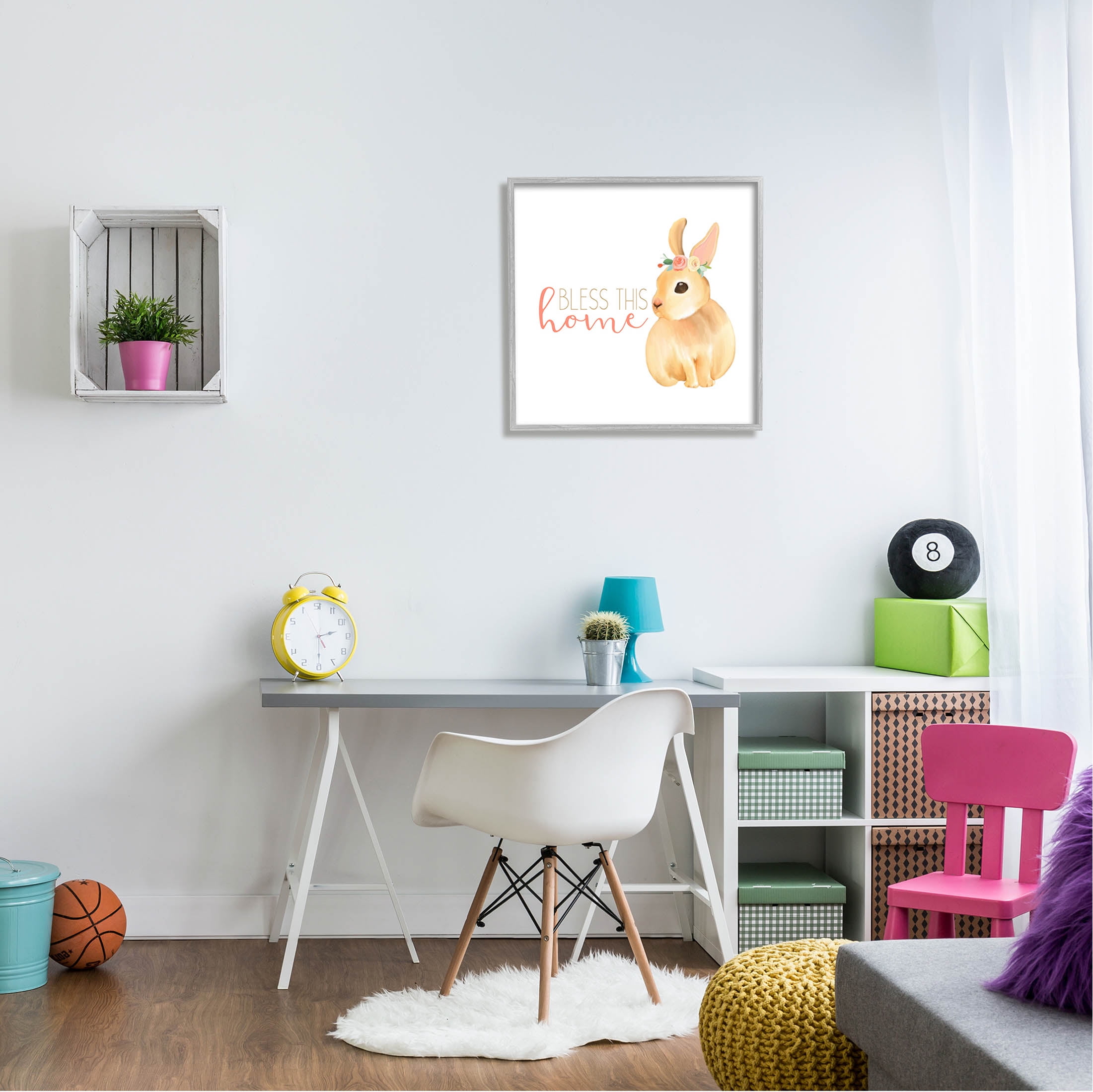 Stupell Industries Bless This Home Bunny Graphic Art Gray Framed Art Print Wall Art, Design by Kim Allen
