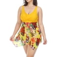 thumbnail image 3 of TSEXIEFOOFU Women Plus Size 2 Pieces Tankini Swimsuits Leaves Floral Print Patchwork V-Neck Tops and High Waist Shorts Bottoms Bikini Set(Yellow,XXXL), 3 of 9