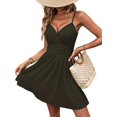 thumbnail image 3 of Women's Summer Dresses V Neck Spaghetti Strap Sundress Casual Beach Flowy Mini Dress Green S, 3 of 9