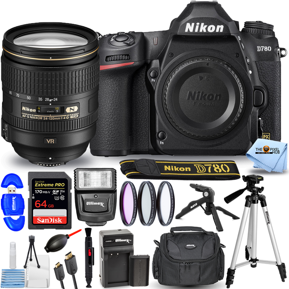 Nikon D780 DSLR Camera with 24-120mm ED VR Lens Bundle Includes: Extra EN-EL15 Battery and Charger Sandisk Extreme Pro 64GB SD, Filter Kit, Gadget Bag, Tripod and More - image 1 of 5
