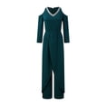 thumbnail image 4 of Riforla Women's Slit Sequin Stitching V Neck Elegant Wide Leg Loose Sleeved Flared Sleeve Jumpsuit Women's Jumpsuit Green M, 4 of 5