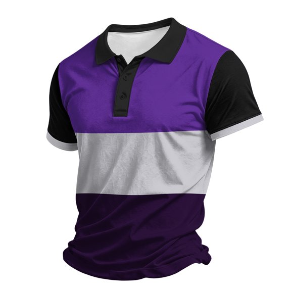 Trendy Mens Polo Shirt Short Sleeve Half Zipper Color Block Polo Contrast Color Slim Fit Casual Shirts