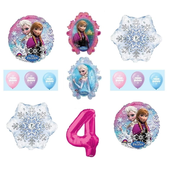 Frozen Anna ELSA Olaf Snowman White Snowflake 4th #4 (12) Pink Birthday Party Balloons Set