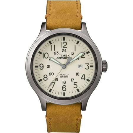Timex Men's Expedition Scout 43 Natural Dial Watch, Tan Leather Strap