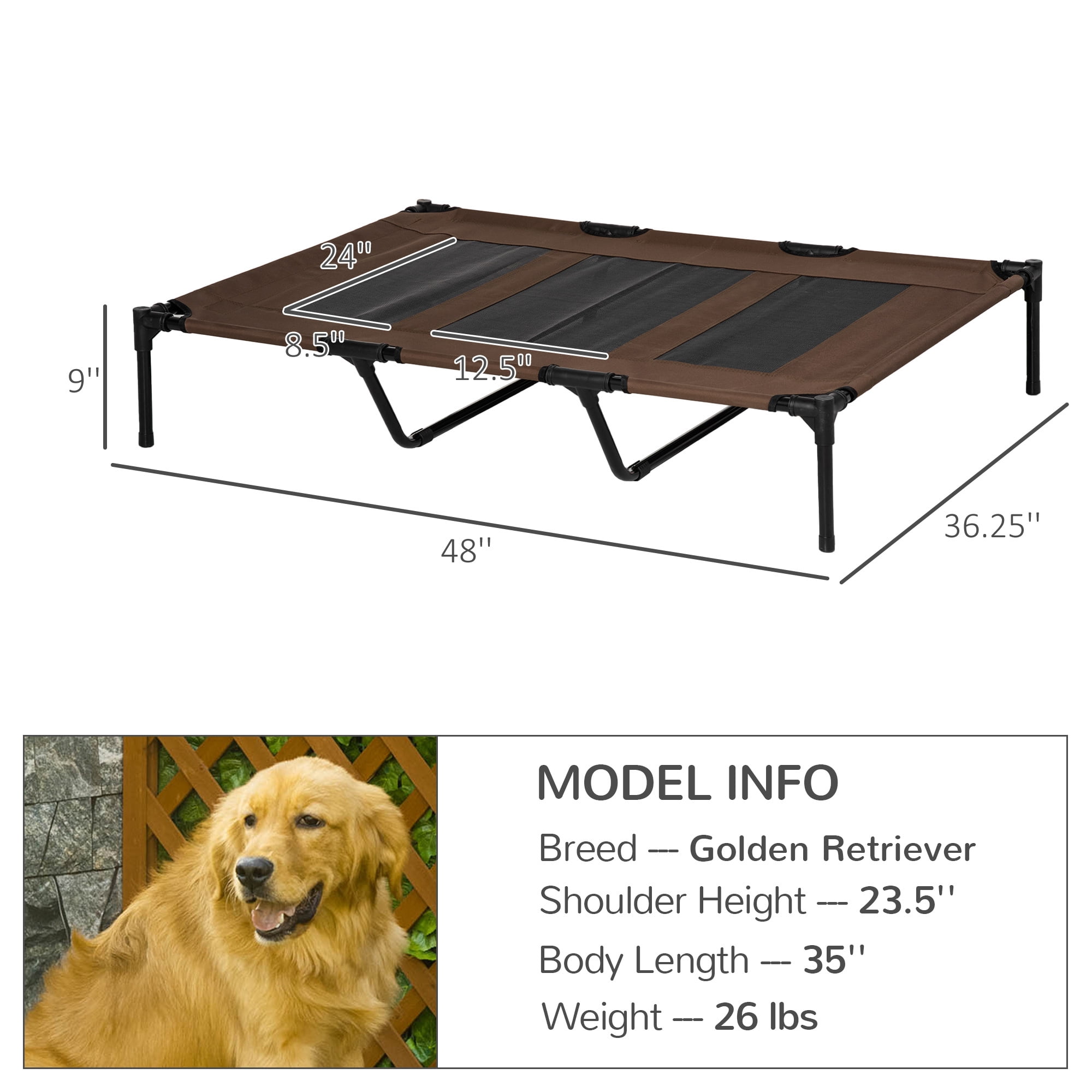 Elevated Breathable Dog Bed Portable Pet Cot w/ Carry Bag Metal Frame Breathable Mesh Indoor and Outdoor