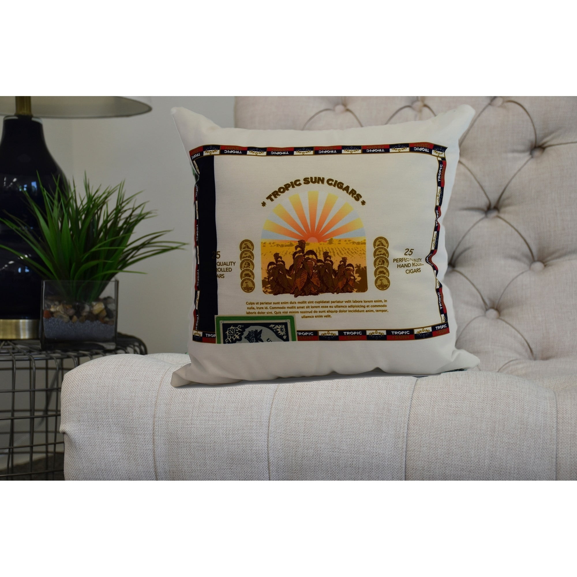 Simply Daisy, 26 x 26 Inch, Cigar Box Front, Geometric Print Pillow, Navy Blue