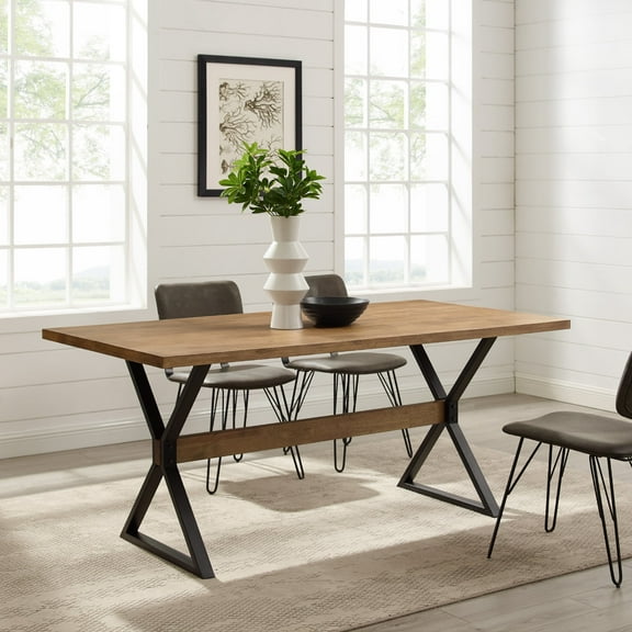 Walker Edison Modern Farmhouse X Leg Dining Table, Reclaimed Barnwood