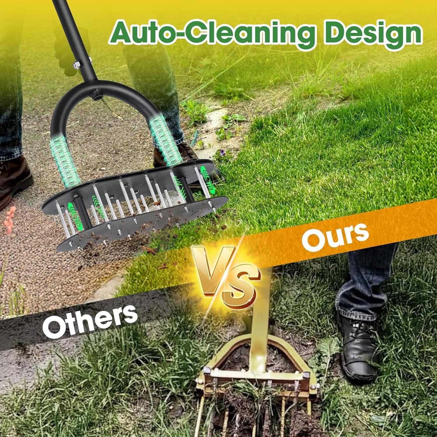 Lawn Aerator Automatic Dirt And Leaf Clean Design Pre-assembled 15 Iron Spikes Metal Soil Aerating Tools For Yard Garden  Tool