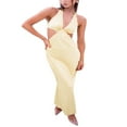 thumbnail image 3 of EIMELI Robe Longue d'Été pour Femmes Contraste Couleur Col Licou Décolleté en V Profond Sans Manches Dos Nu, 3 of 8