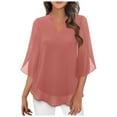 thumbnail image 5 of CHUOU Womens Tops Dressy Casual Ruffle 3/4 Sleeve V Neck Double Chiffon Blouses, 5 of 5