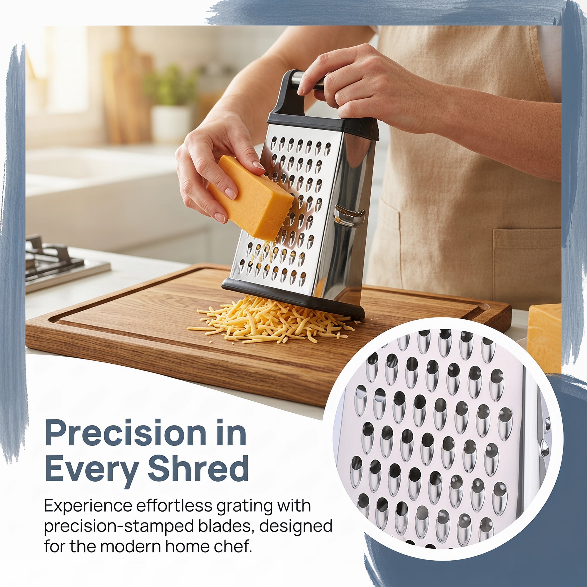 Unique Bargains 4-Sided Box Stainless Steel Mandoline Slicer with Non-Slip Base 5.5"x8.9"