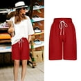 thumbnail image 2 of MIUOWANP Women's Elastic Waist Shorts with Pockets Solid Color Drawstring Waist and Wide Legged Shorts Size L(8)Red, 2 of 7
