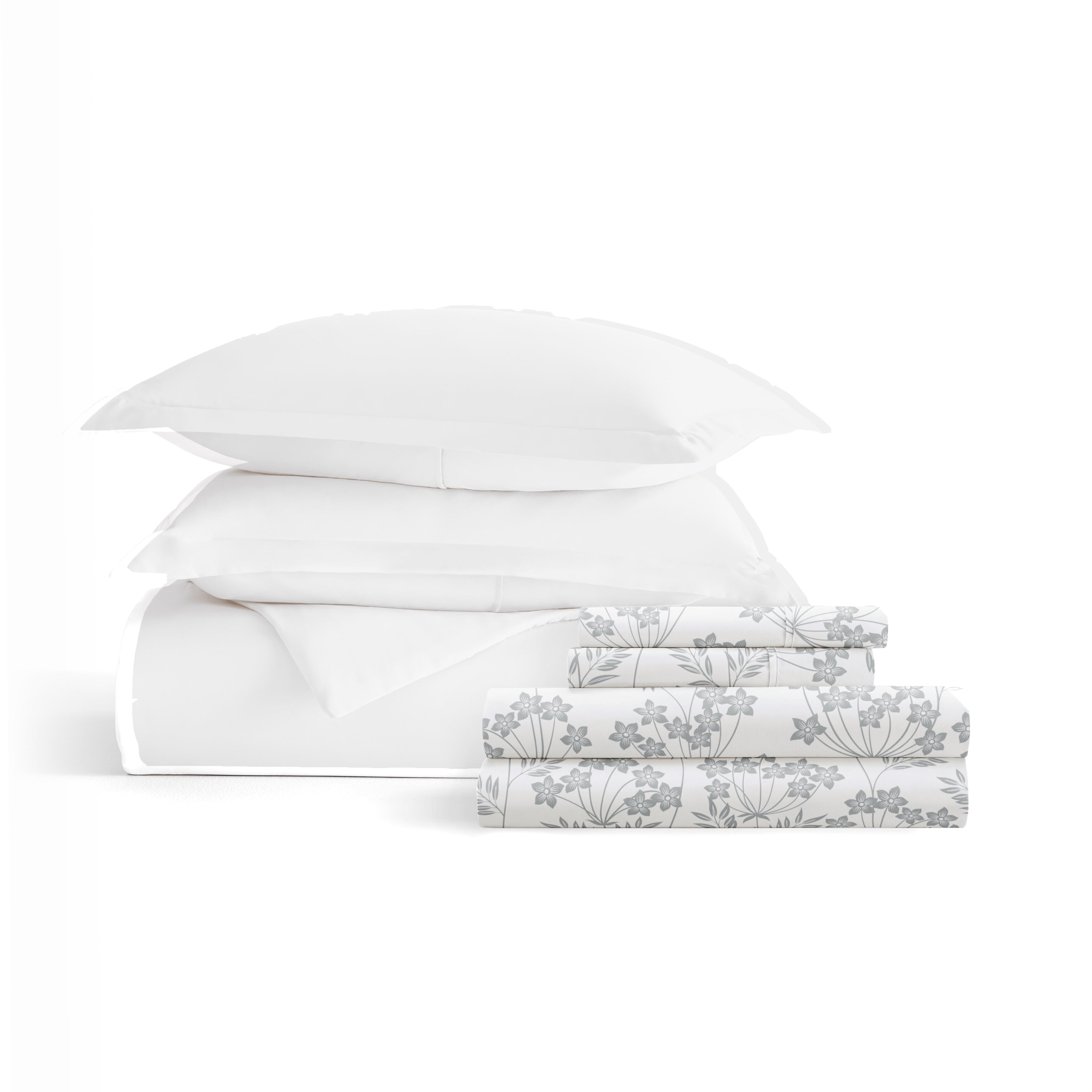Comfort Canopy - California King Bedding Bundle, Solid Duvet Cover Set, White Comforter and Patterned Sheet Set