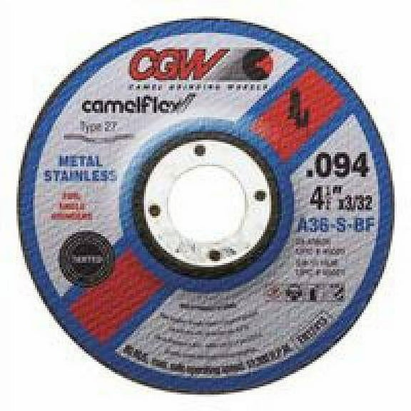 CGW Abrasives Thin Cut-Off Wheel, 4 1/2 in Dia, 3/32 in Thick, 5/8 Arbor, 36 Grit Alum. Oxide - 1 EA (421-45021)