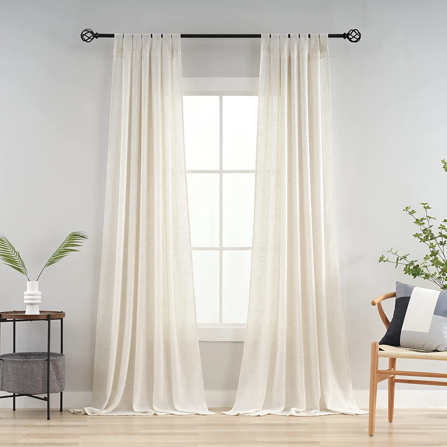 Bailu Natural Linen Semi Sheer Curtains Tab Top Light Filtering Elegant Curtains & Drapes for Bedroom 52 x 108 Inch Length, Set of 2 Panels