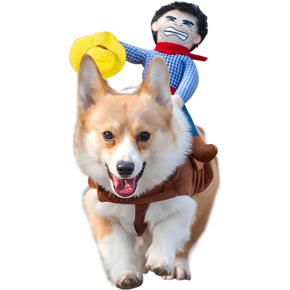 Cowboy Rider Dog Costume for Dogs Clothes Knight Style with Doll and Hat for Halloween Day Pet Costume,S,Yellow