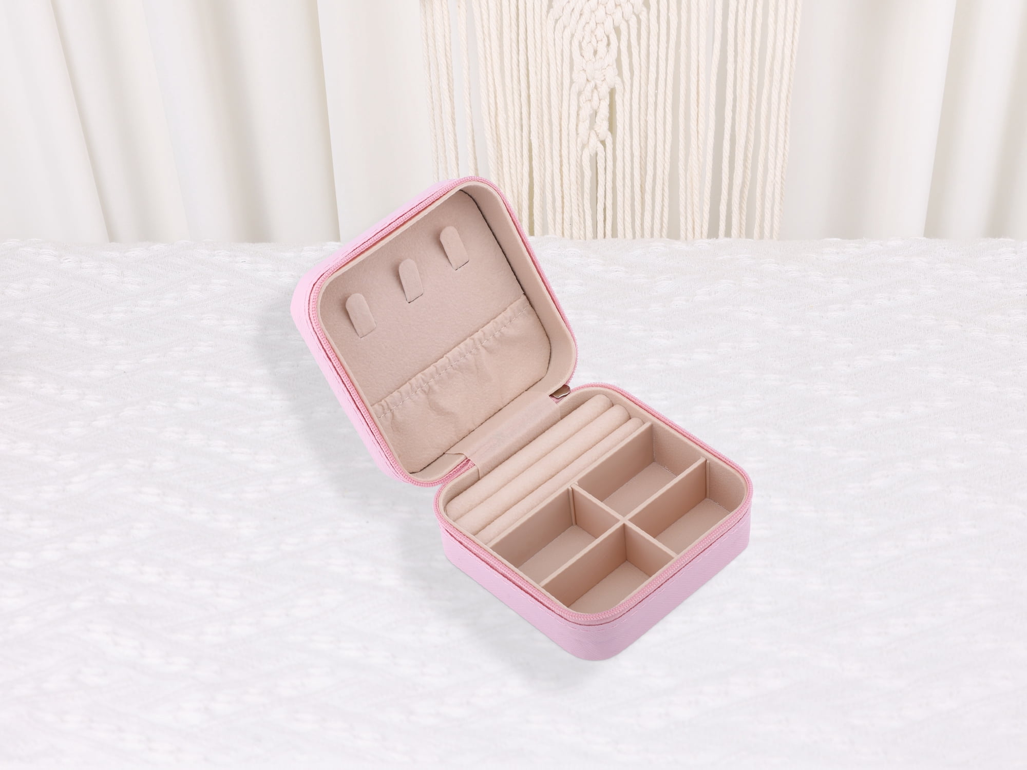Unique Bargains Mini Jewelry Box for Women PU Leather Organizer with Zipper Pink