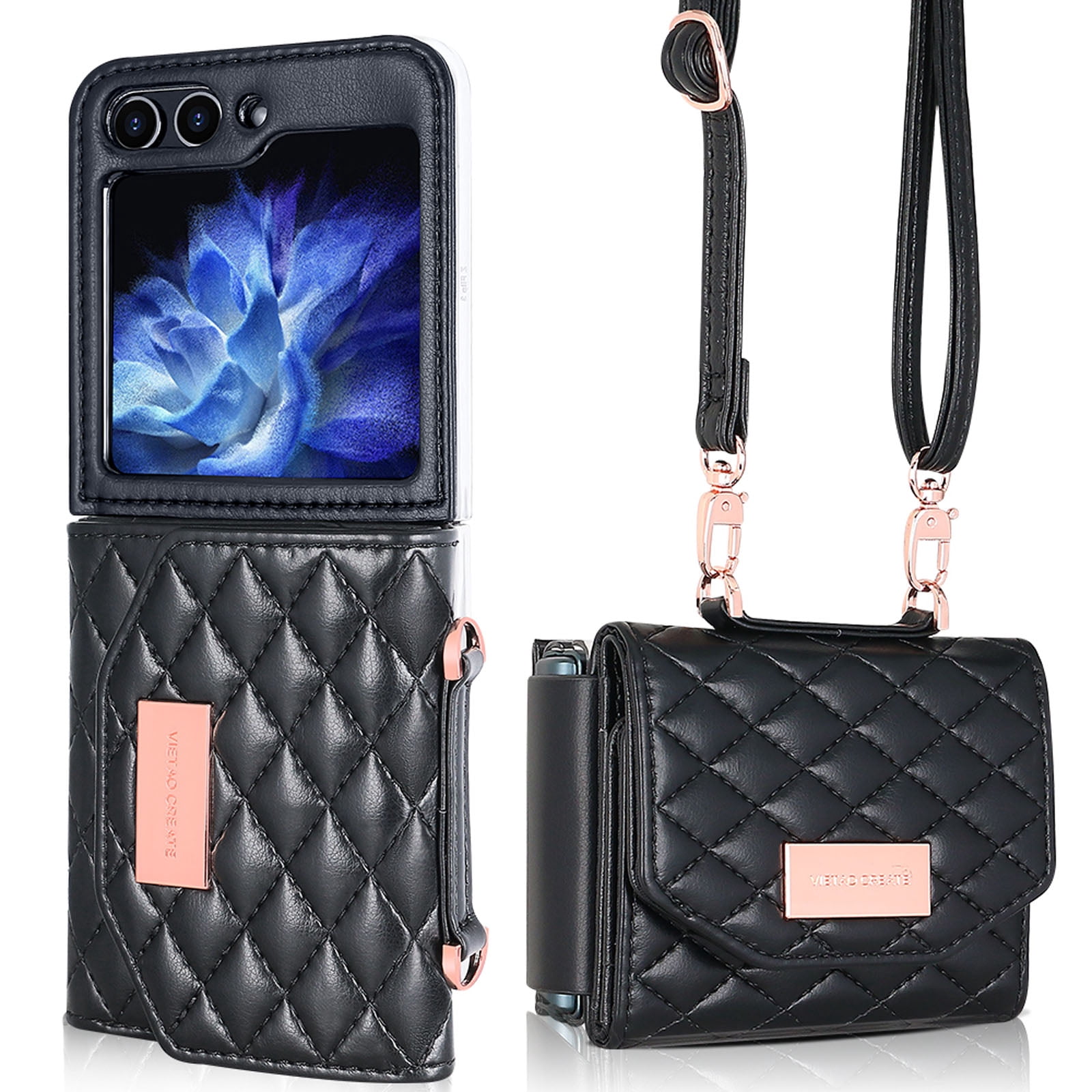for Samsung Galaxy Z Flip 6 Case with Card Slots, [Crossbody Strap] [RFID Blocking] Women Girls PU Leather Wallet Case Lanyard Crossbody Bag Phone Case for Samsung Galaxy Z Flip 6,Black