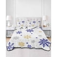 thumbnail image 2 of Quilts Queen Size Bedding Set, Merry Christmas Reversible Summer Quilt 3 Pieces, Winter Xmas Snowflakes Blue Yellow Lightweight Bedspreads Coverlets with 2 Pillow Shams for All Seasons, 2 of 5