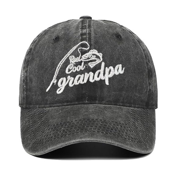 Adult Washed Baseball Cap, Reel Cool Grandpa Embroidered Dad Hat, Adjustable Breathable Casual Outdoor Fishing Hat for Men