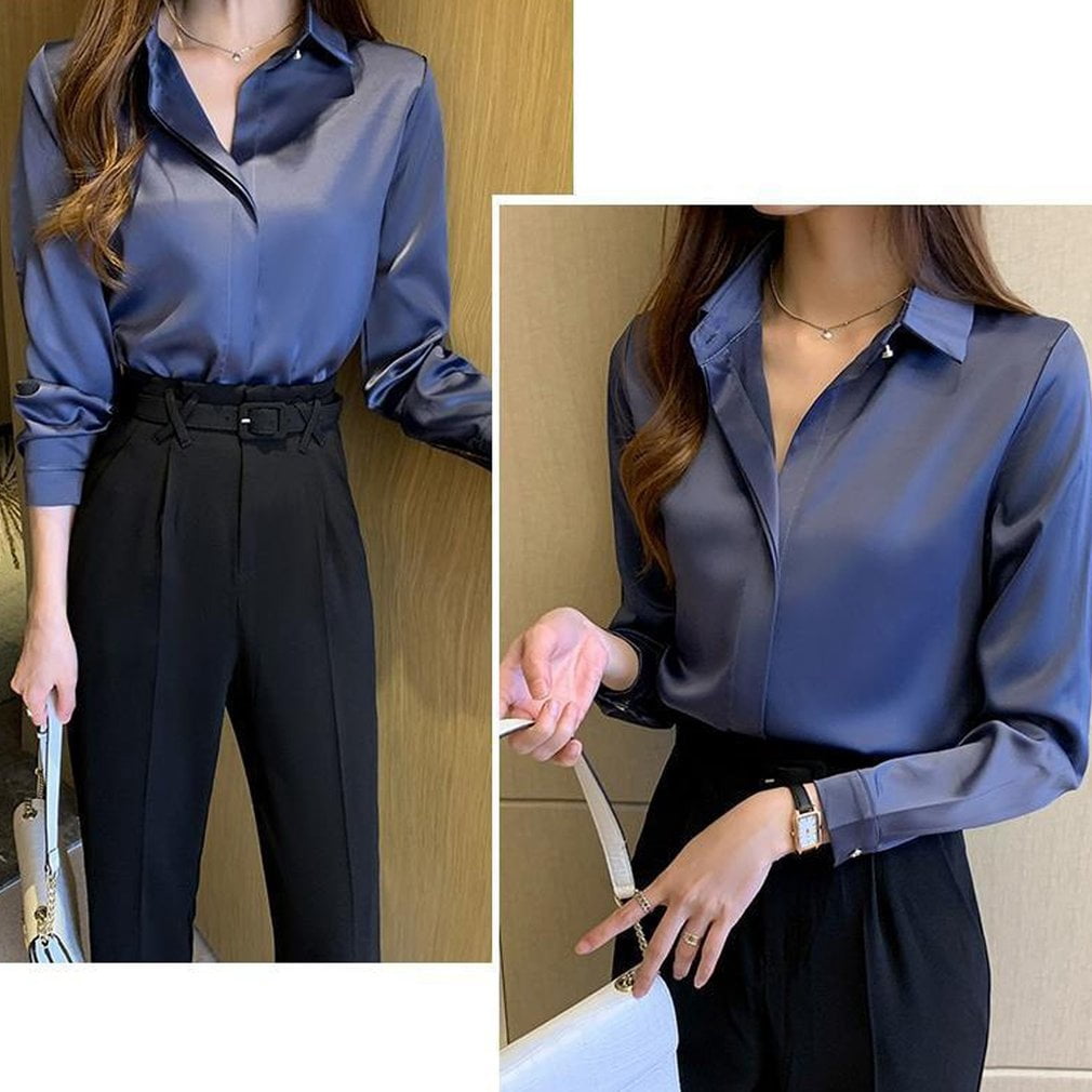 satin silk blouse long sleeve