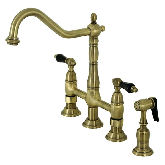 Kingston Brass KS1273PKLBS Duchess Bridge Kitchen Faucet with Brass Side Sprayer, Antique Brass