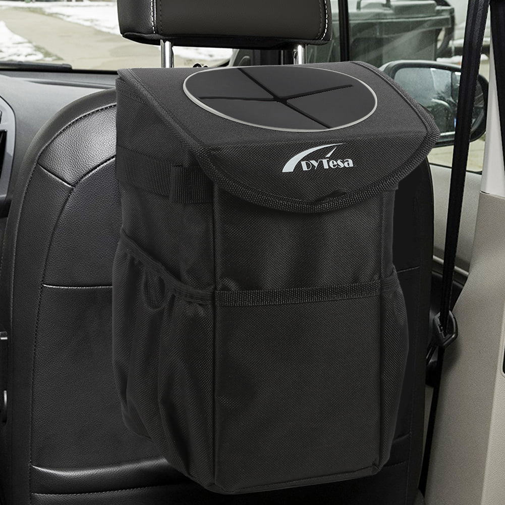 Storage Pockets Compact Design Lusso Gear Car Trash Can Vinyl Leakproof/Removable Trash Liner Easy Hanging or Mounting In Car/Truck/Minivan/SUV/Auto Large 2.5 Gallon Capacity Flip Open Lid