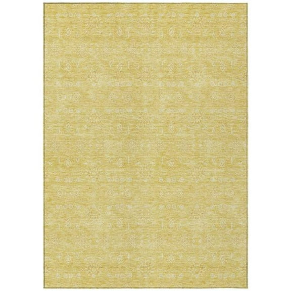 HomeRoots 582354 9 x 12 ft. Floral Washable Indoor & Outdoor Rectangle Area Rug, Yellow, Gold & Ivory