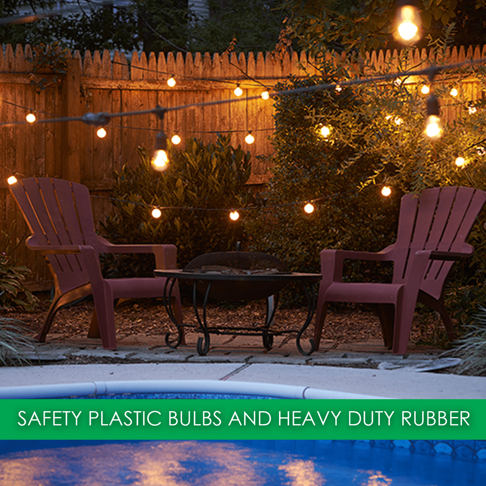 48ft Outdoor String Lights 15+2 S14 Bulbs Patio Cafe Bistro Backyard Pool Lamp 