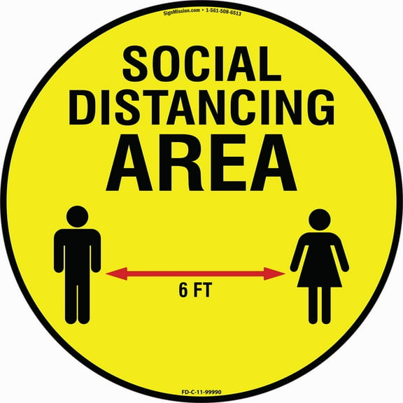 Coronavirus Social Distance Area 6 Ft Non-Slip Floor Graphic | 12 Pack of 11" Vinyl Decal | Protect Your Business, Work Place & Customers |  Made in The USA