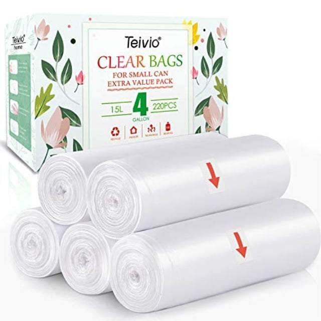 Clear 6 Gallon 220 Counts Strong Trash Bags Garbage Bags by Teivio Bin Liners for home office kitchen 