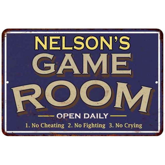NELSON'S Blue Game Room Sign Metal 8 x 12 High Gloss Metal 208120002321